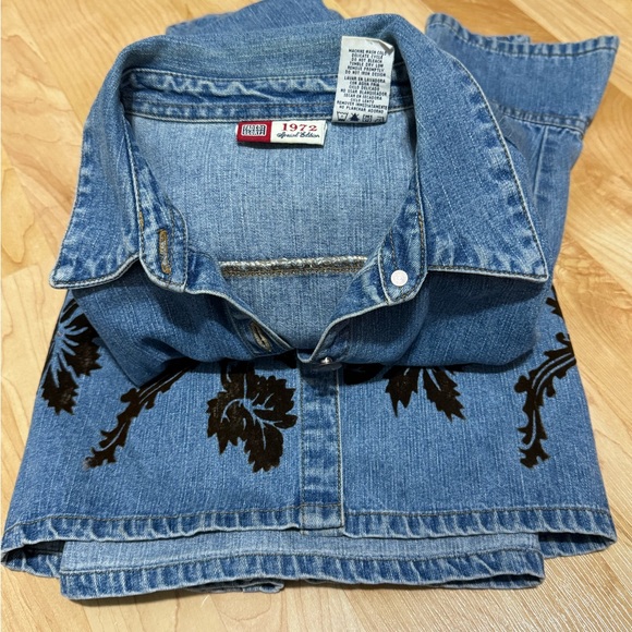 Faded Glory Denim Longline Button-Up Dress with Black Floral Design Size XL - Picture 10 of 11